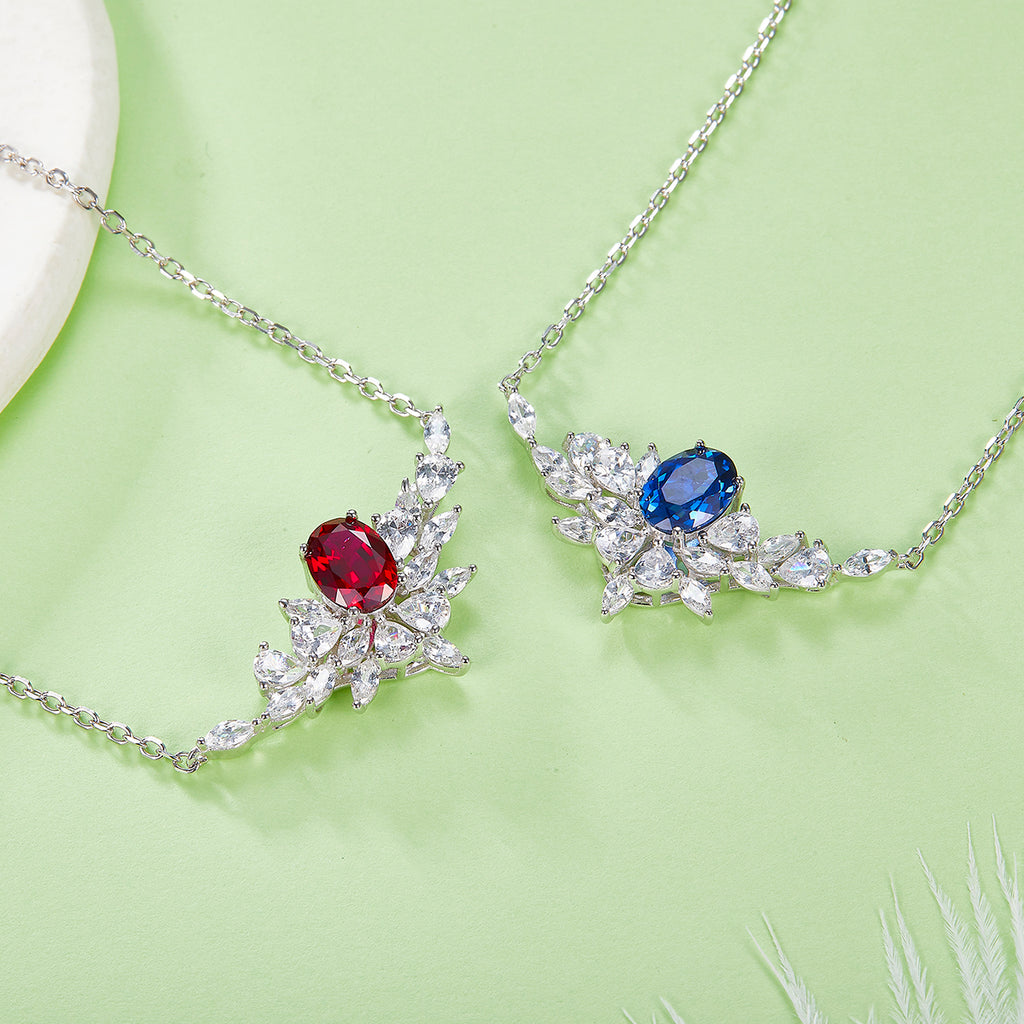 S925 Collier en saphir rubis en argent sterling