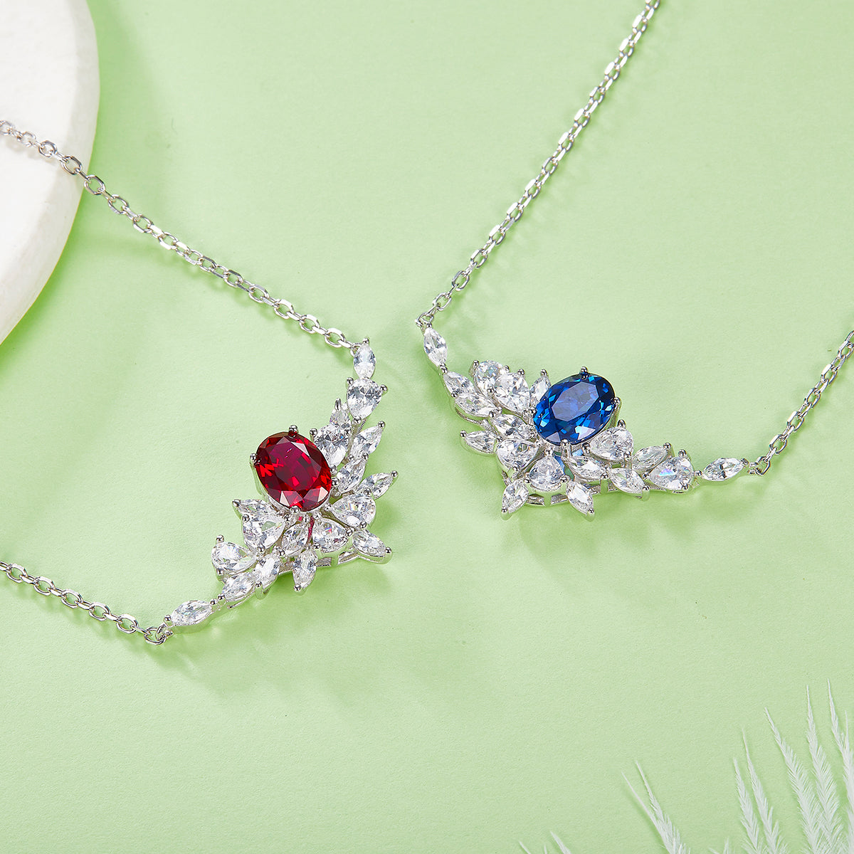 S925 Collier en saphir rubis en argent sterling