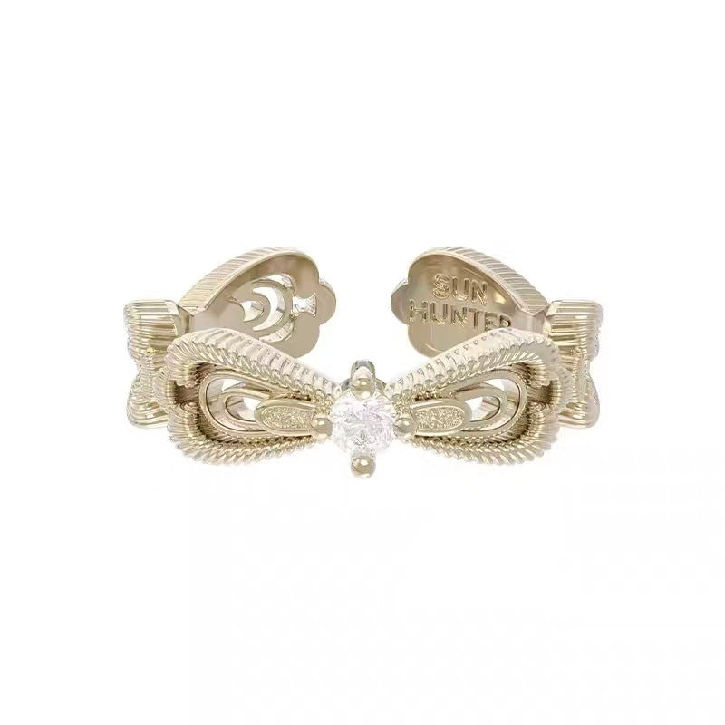 Trois lignes horizontales Bijoux Iris Fleur Anneau Lumière Titanium Dentelle Hollow Maillard Lumière