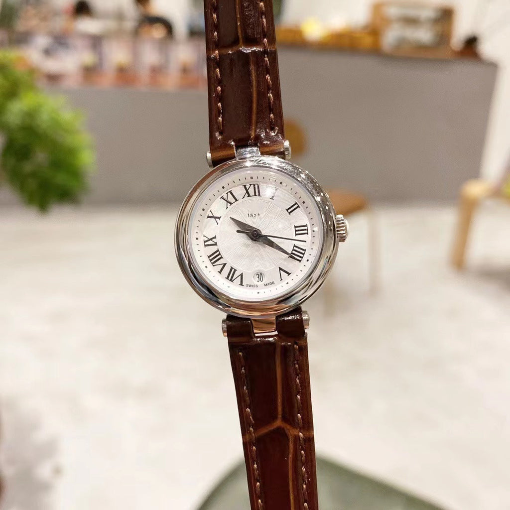 Bracelet en acier Quartz Petit cadran montre en cuir romain