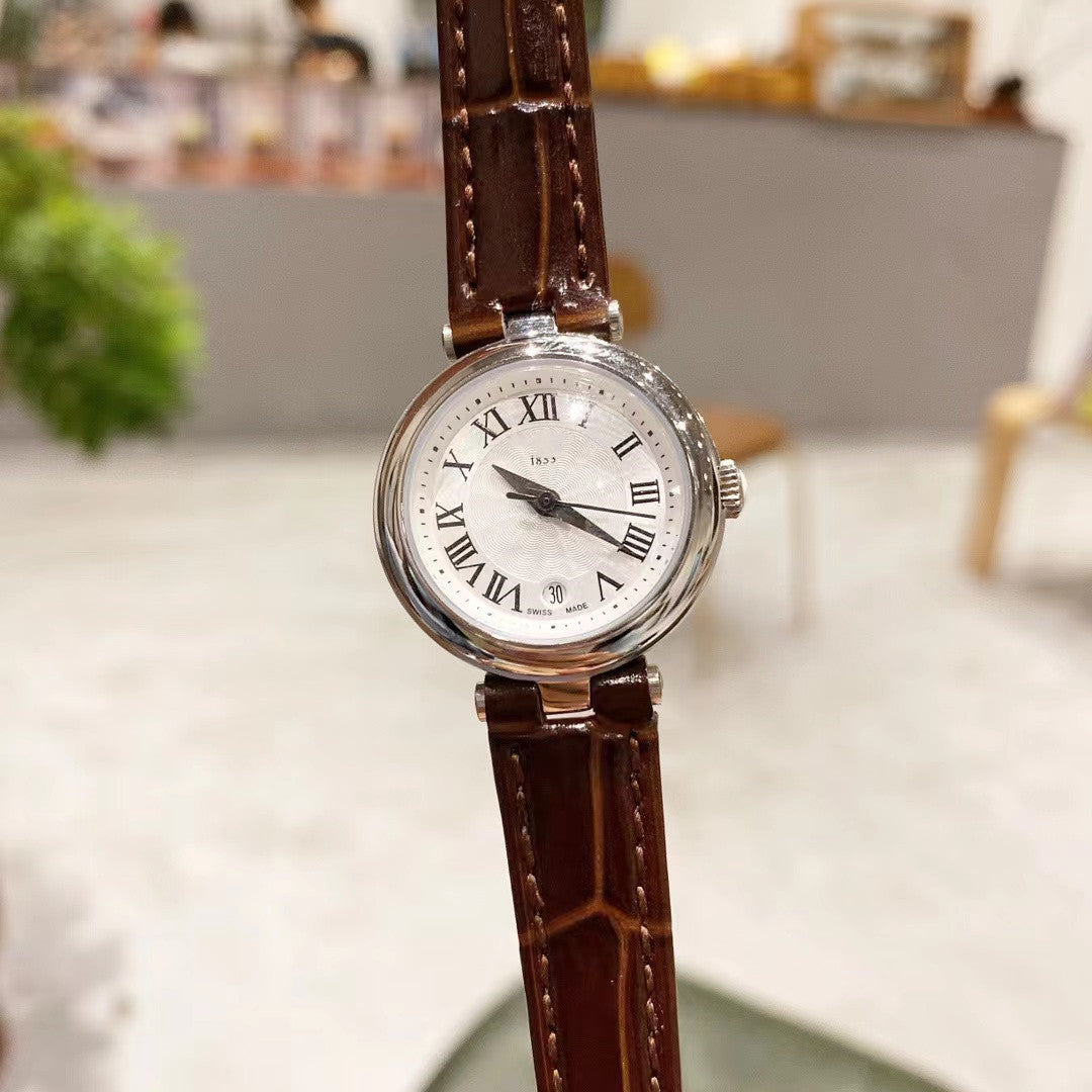 Bracelet en acier Quartz Petit cadran montre en cuir romain