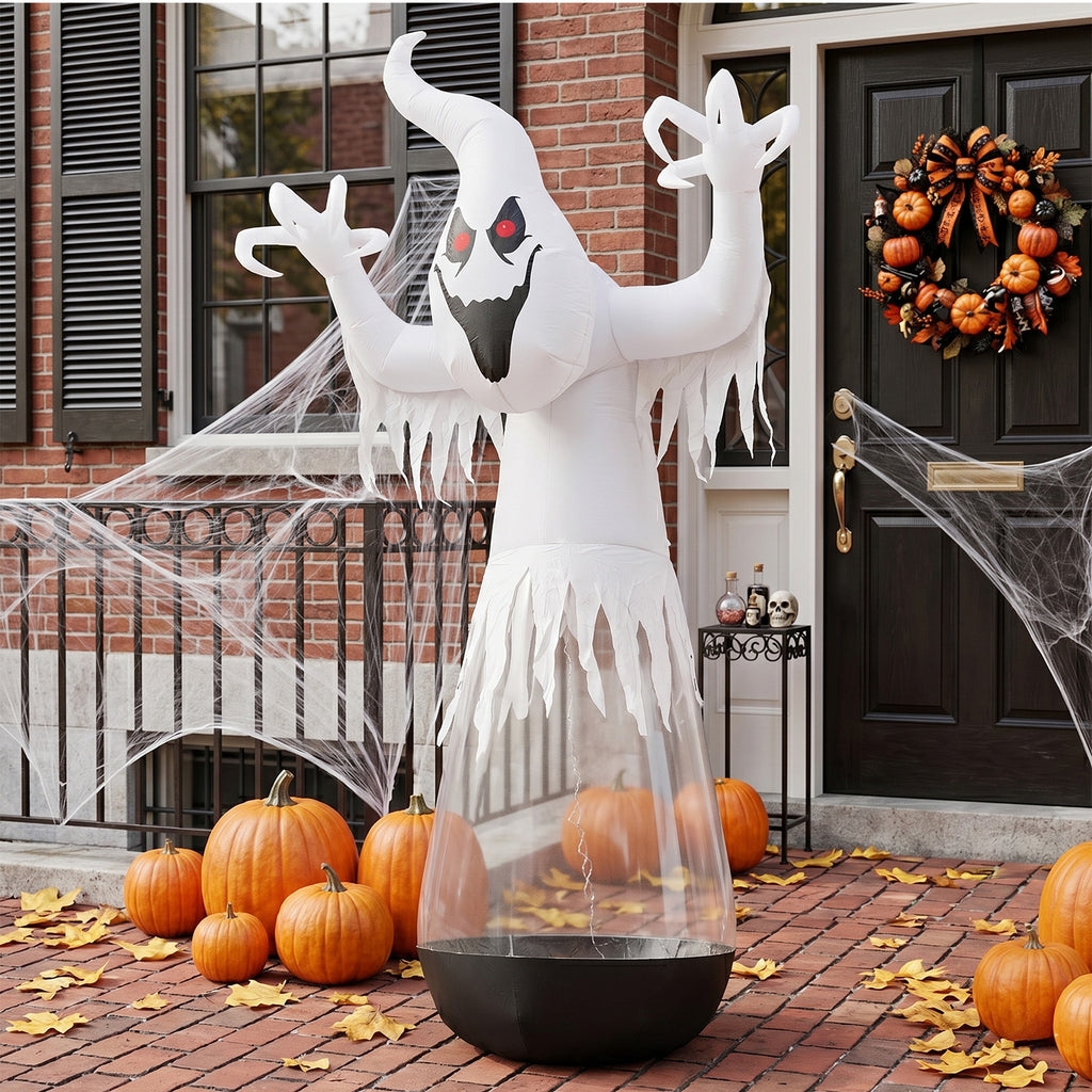 12 pieds gonflable Halloween Decor demi-corps PVC clair Fantôme blanc avec 2 lumières LED & 1 étrier