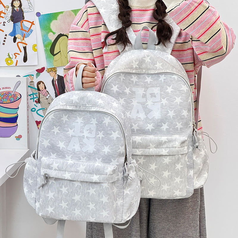 Star-print Backpack Minimalist Letter Design Léger