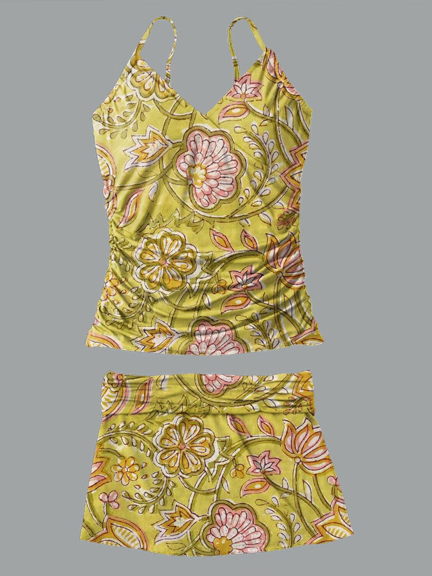 Femmes Strappy Bikini avec motif floral créatif