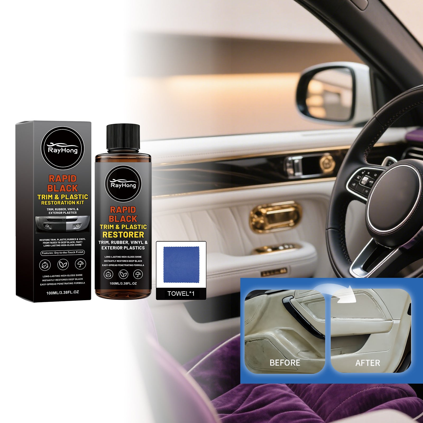 RAYHONG Trim et produit de soins en plastique pour le polissage quotidien de voiture et amélioration de brillant. Pays