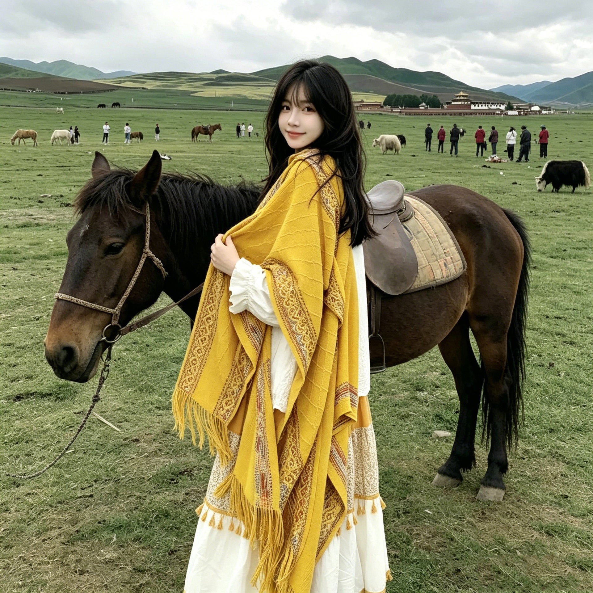 Vêtements de dessus pour femmes de style ethnique jaune