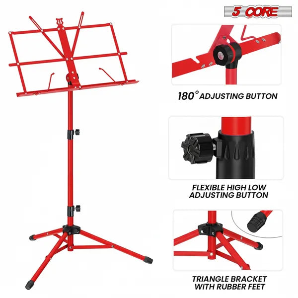 5 Core Music Stand Ajustable Desktop Book Stands Portable Sheet Holder Tous métalliques pliables