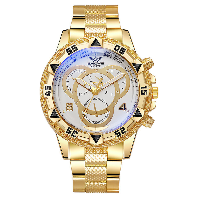 Men's simple three-eye steel watch