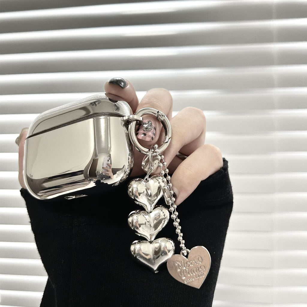 Solid Color Heart Pendant Earphone Case