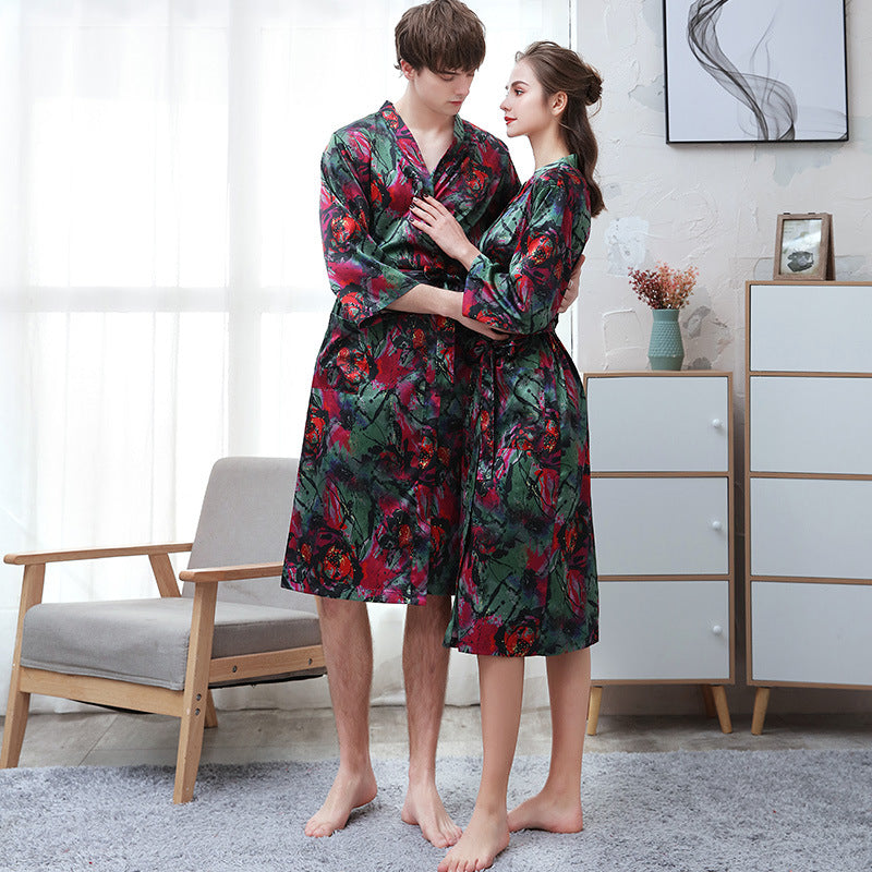 Ice-silk Thin-printed Home Peignoir