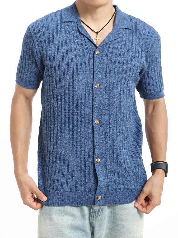 Vieux style d'argent hommes Lapel Ice Silk POLO Knit Cardigan