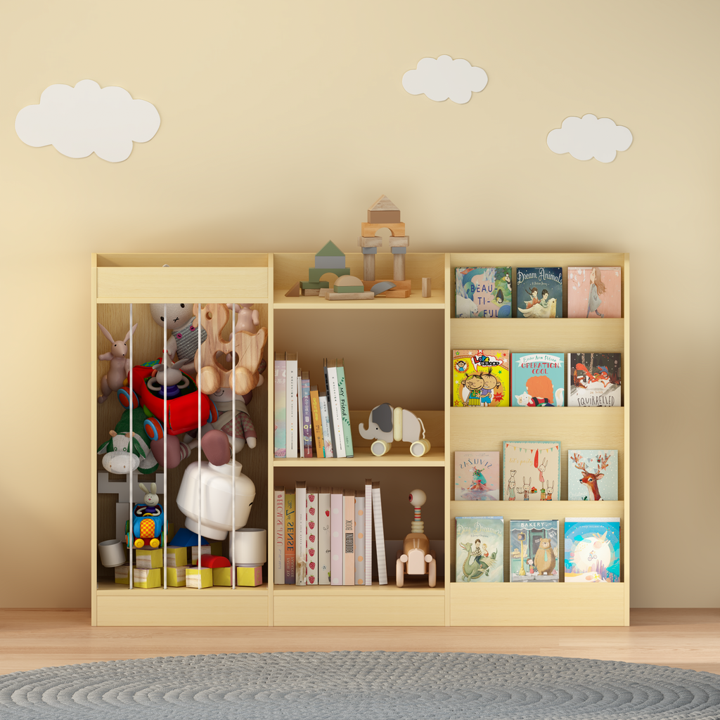 3-en-1 Bibliothèque pour enfants et rangement de jouets