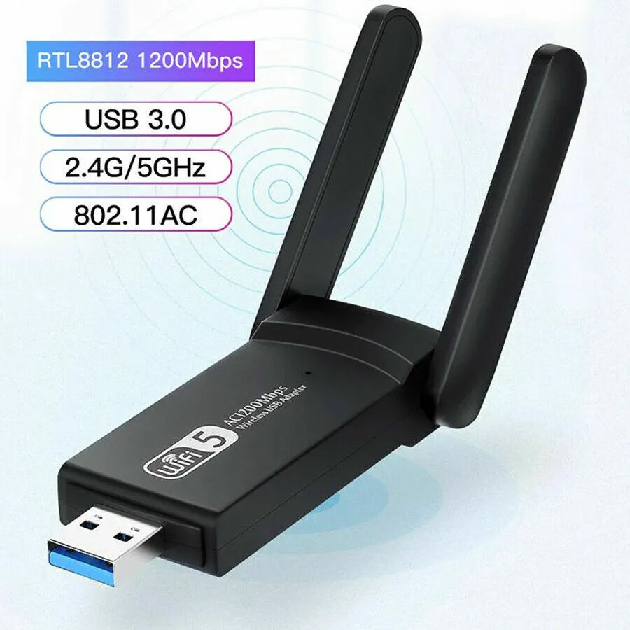 1200Mbps Longue portée AC1200 Double bande 5GHz Sans fil USB 3.0 Adaptateur WiFi Antennes