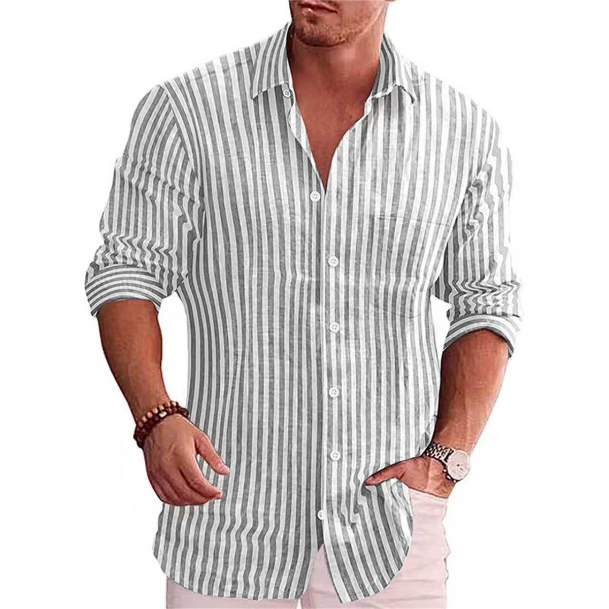 Chemise à rayures à imprimé numérique casual homme