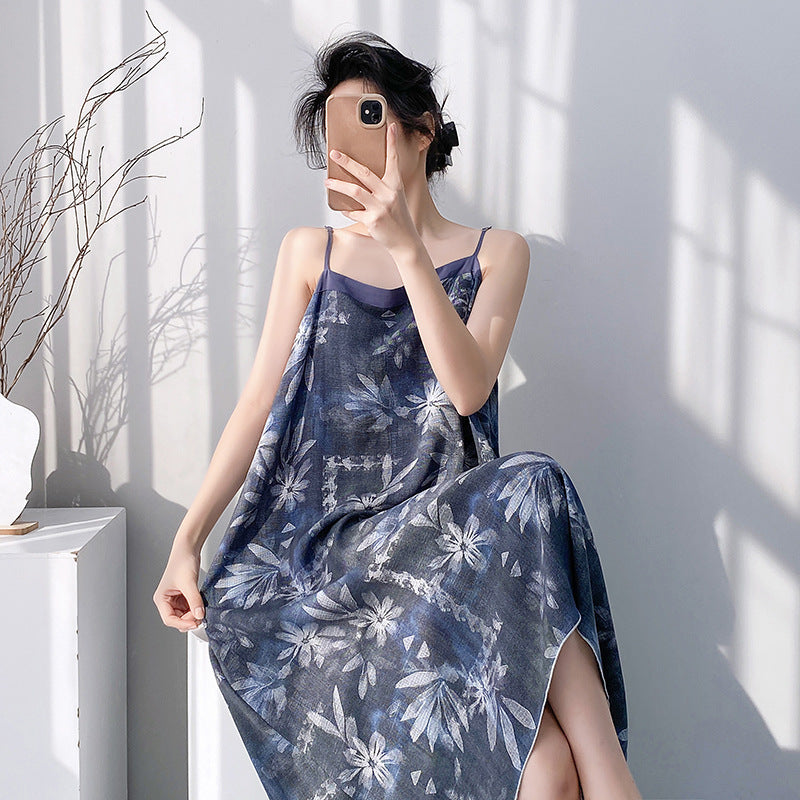 Femmes Pyjama coton-argent Haute-fin automne et robe longue printemps Vêtements de salon