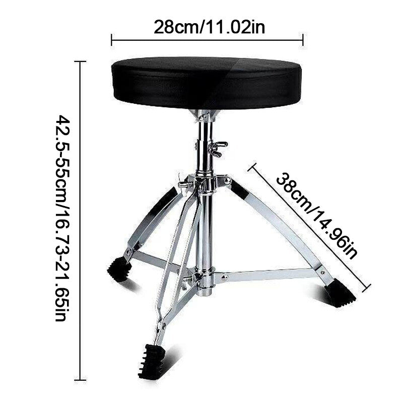 Siège de trône de tambour rembourré noir réglable avec drumsticks en bois d'érable