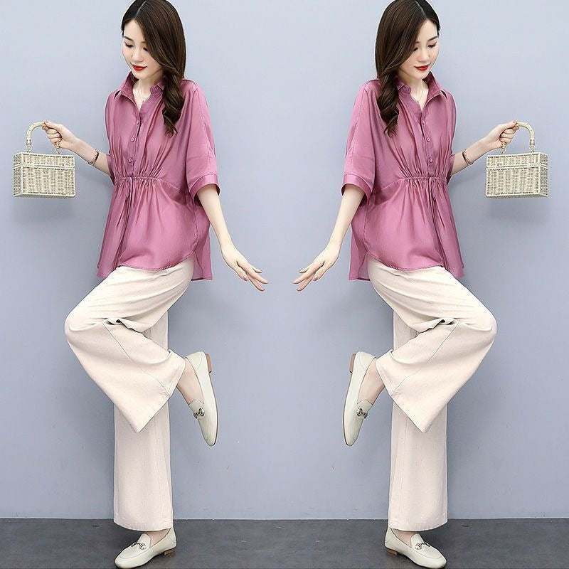 Pantalon à large jambe Casual Chic Plus de taille Linge de maison avec un drap d'écoulement