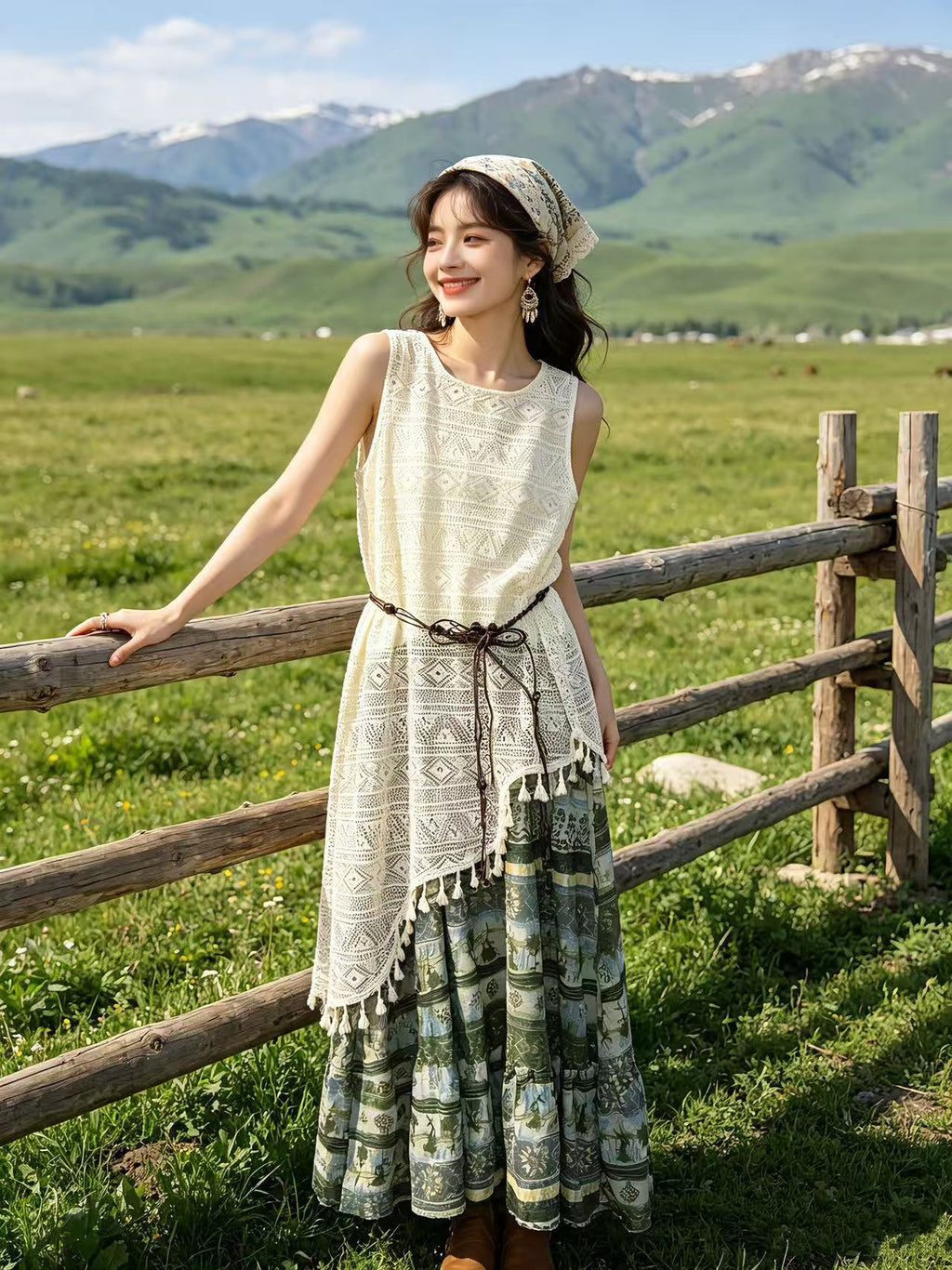 Robe décontractée sans manches de style ethnique pour femmes