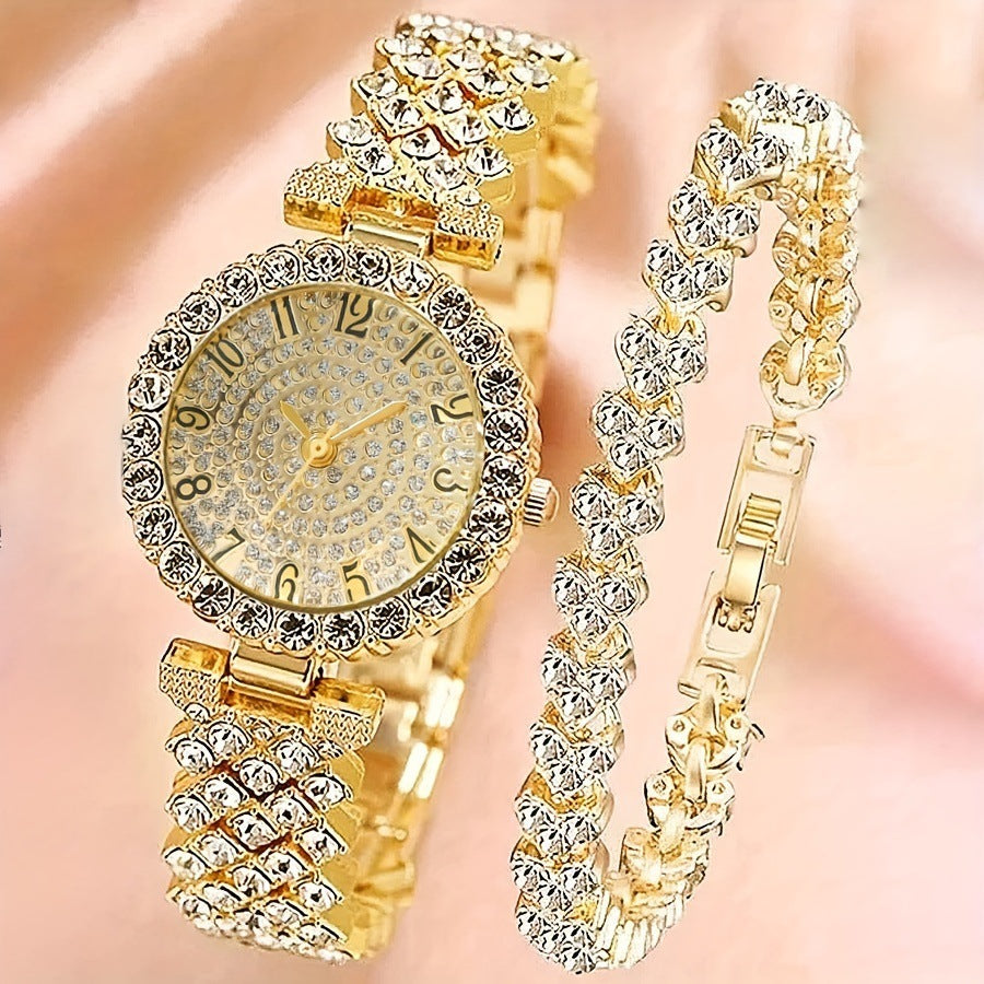 Montre et bracelet incrustés de diamants pour femmes