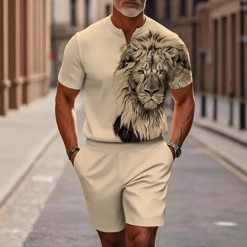 Shorts Zip en col mandarin et manches courtes pour hommes