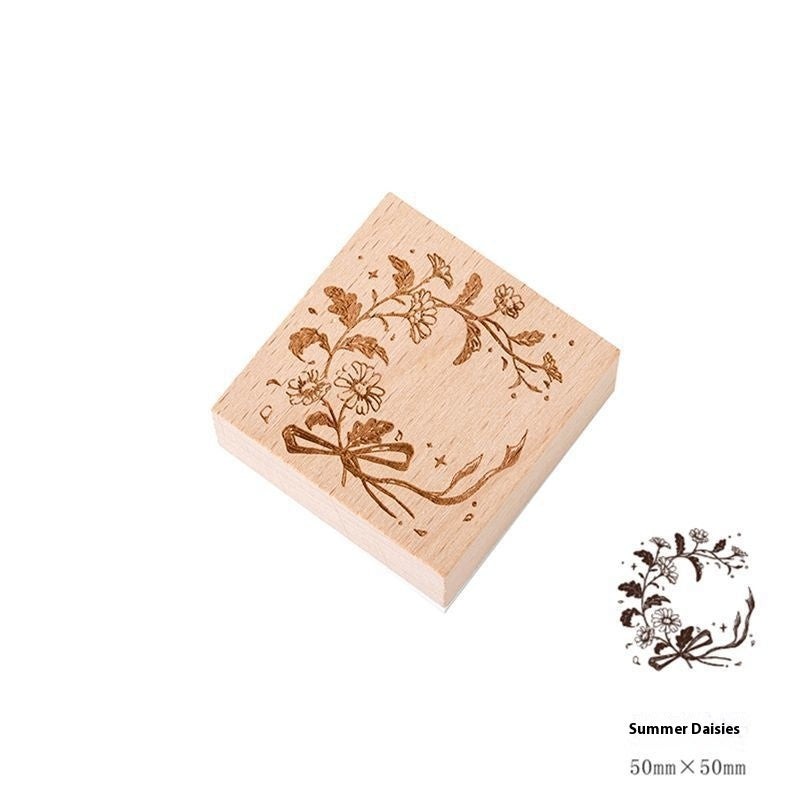 Timbre en bois frais et rétro Fleur Artistic Flower Notebook Diy Matière décorative Woode