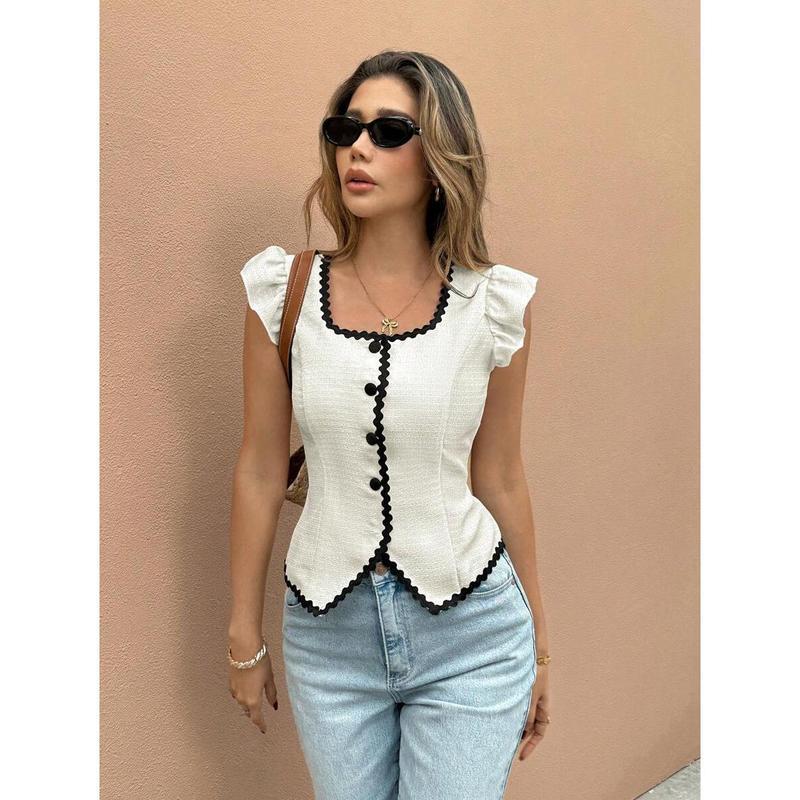 Chemise d'été à manches courtes de style français pour femmes