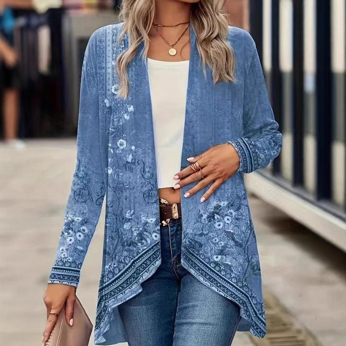 Veste florale élégante à manches longues pour femmes sans boutons