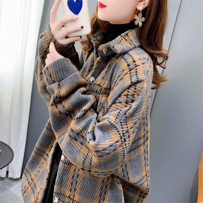Chemise en Plaid Brossé épais pour femmes Automne et hiver