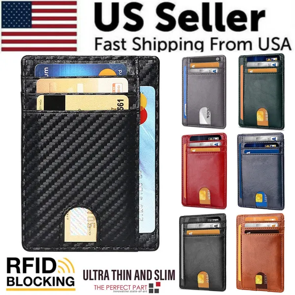 Mens cuir Slim Wallet Carte de crédit titulaire RFID Blocage Pocket ID argent PU USA