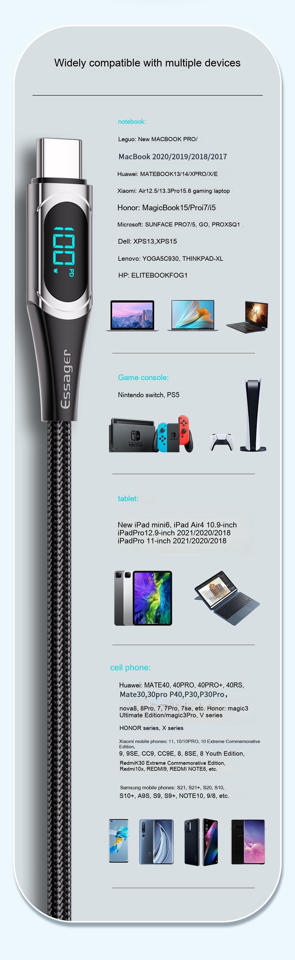 Câble de données de charge rapide 100W Dual Type-c Super Fast