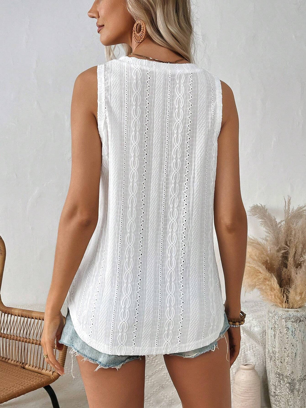Femmes Summer Hollow Jacquard Tank Top