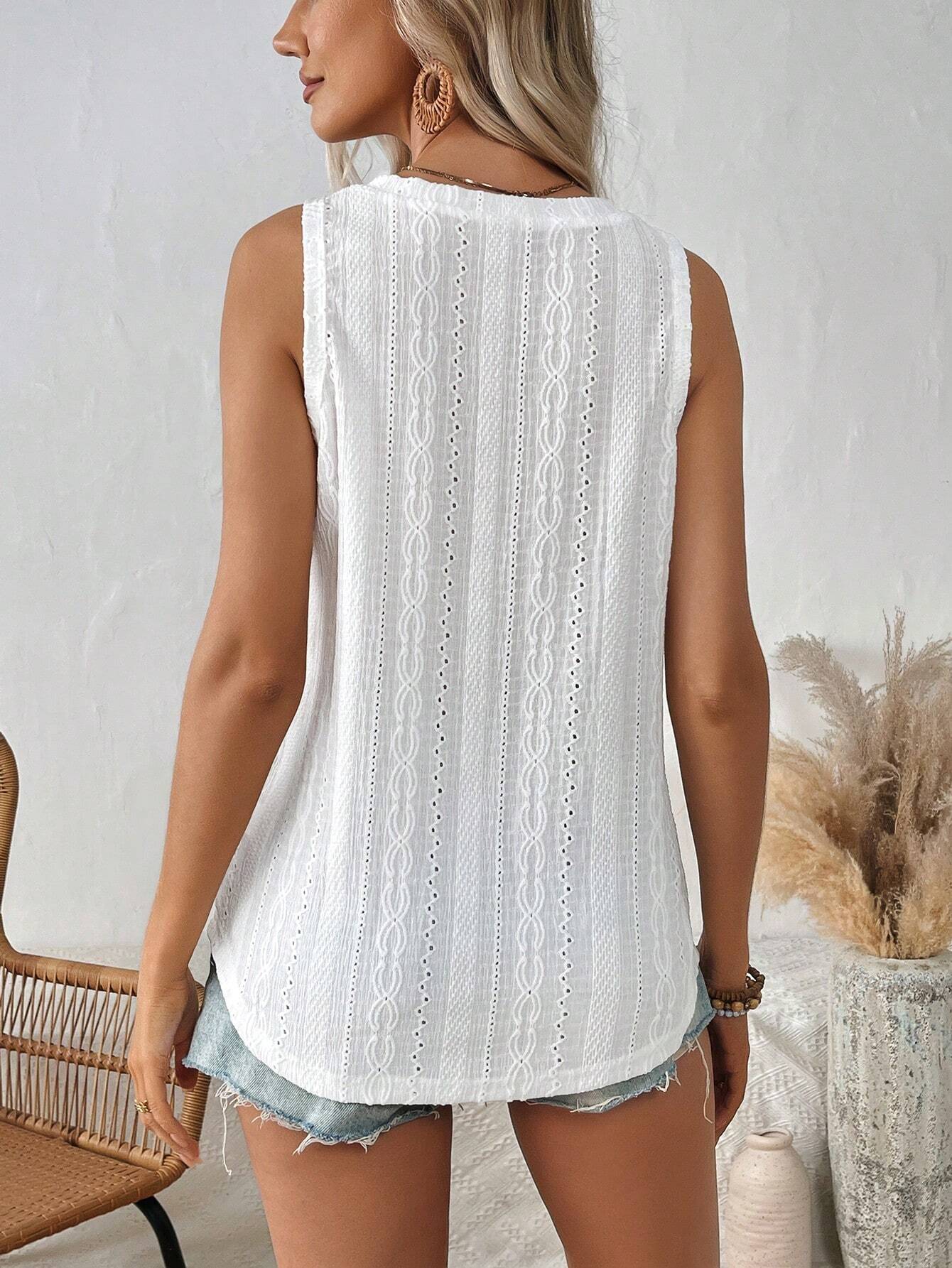Femmes Summer Hollow Jacquard Tank Top