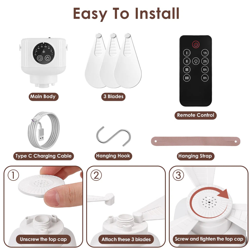 Ventilateur de plafond de tente avec lampe 7200mah Batterie rechargeable Eventail suspendu avec