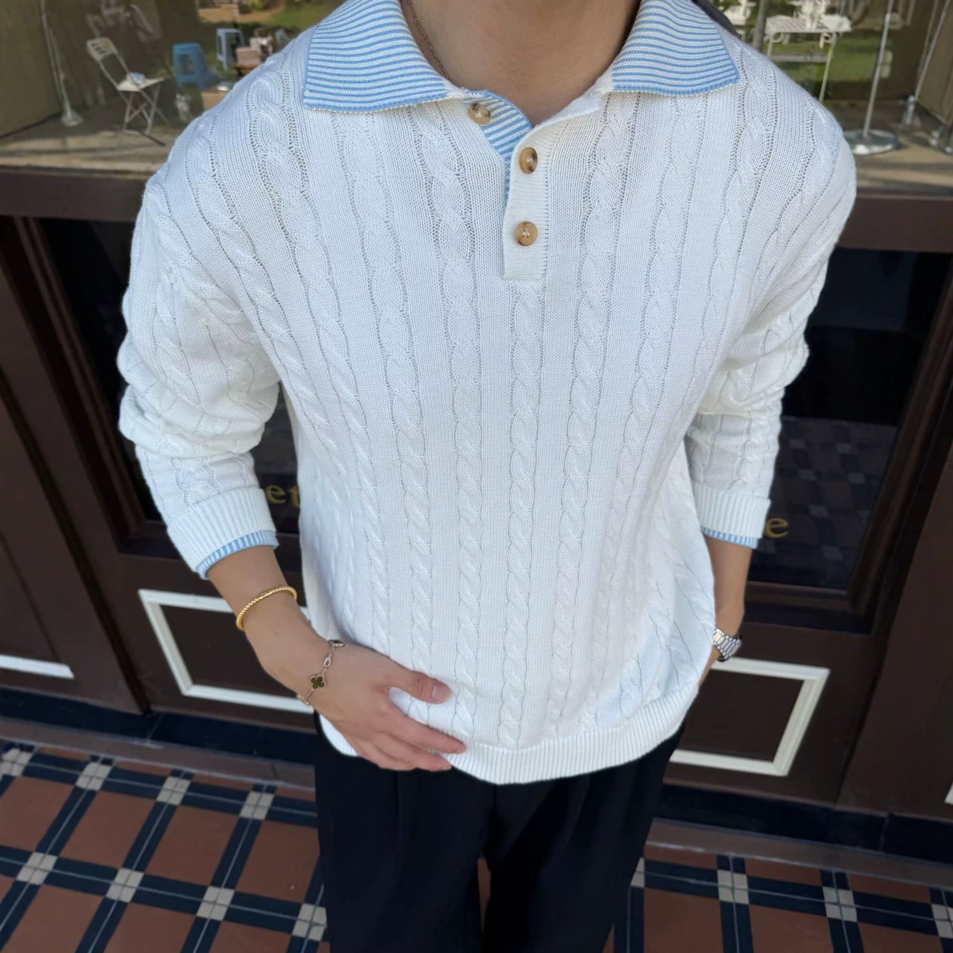 Retro Patchwork Couleur-Block haut de gamme de câble-collage pour les hommes