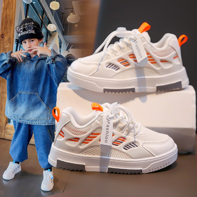 Mode Enfants Respirant Mesh Chaussures Moyen et Grand Enfants Sneakers Garçons Blanc S