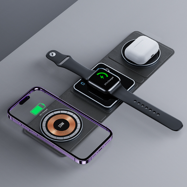 3 EN 1 Station de recharge sans fil magnétique pliante pour IPhone Transparent charge rapide pour