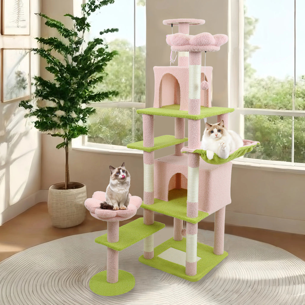 Arbre de fleurs de 71 pouces avec grand condo coussin de fleurs amovible et hamac rose