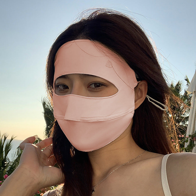 Masque de protection solaire plein visage Protection UV Mode extérieure Revêtement respirant en soie glacée