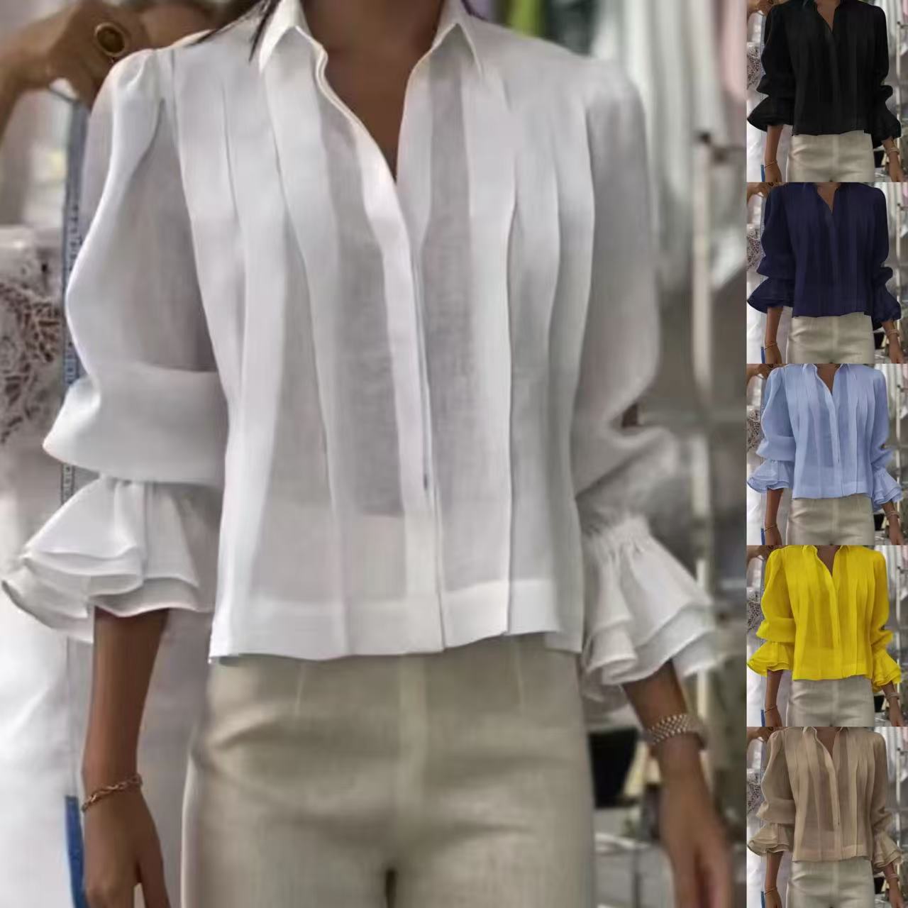 Été européen et américain Femmes Casual Loose Mode plissé Patchwork couleur solide Lo