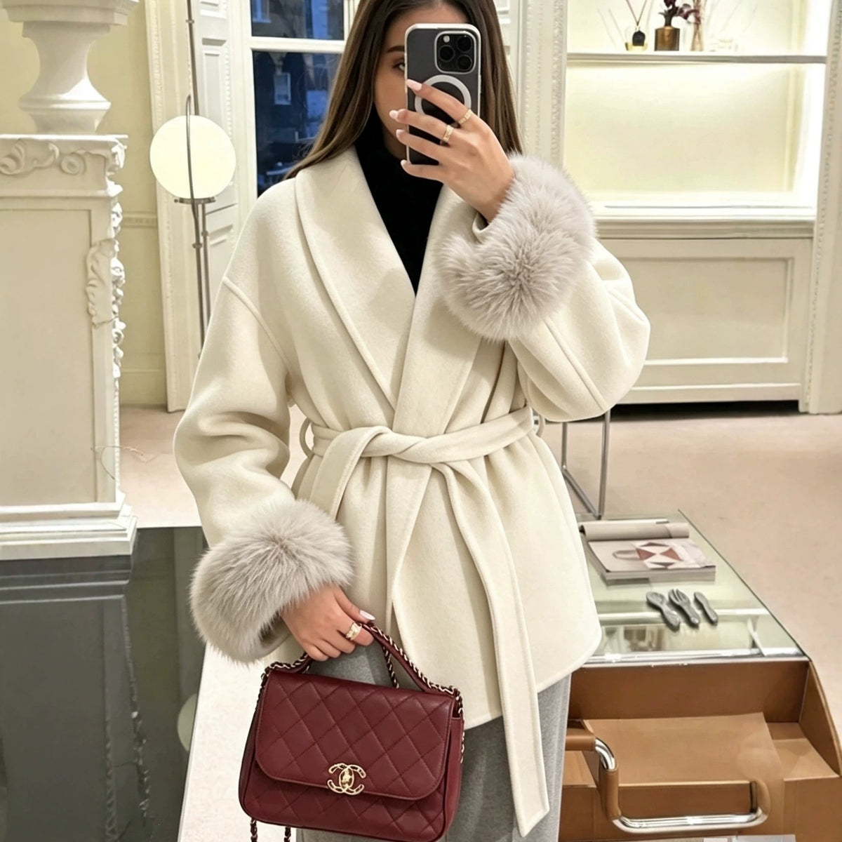 Automne Hiver Manteau de Woolen de style français