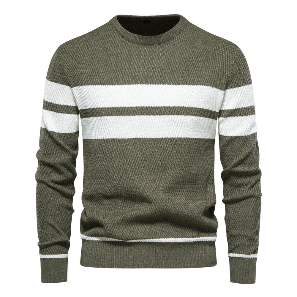 En stock L'automne et l'hiver hommes occasionnels rayés hommes Pullover couleur correspondant Roun