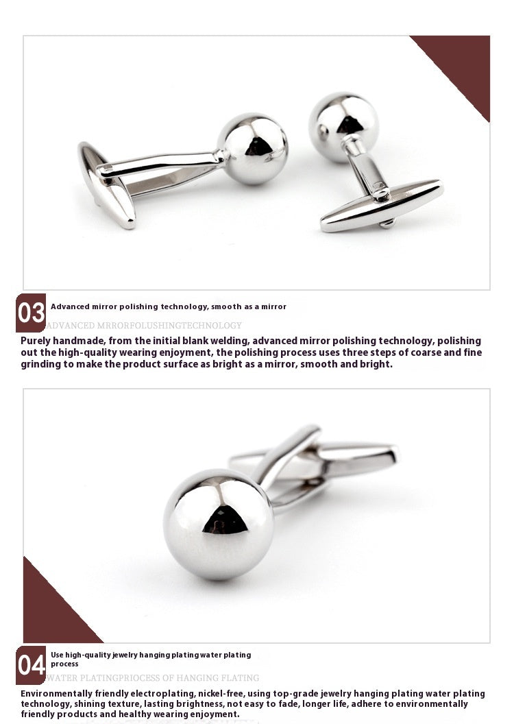 Argent acier boule forme Metal Cufflinks French Shirt Men's Cufflink