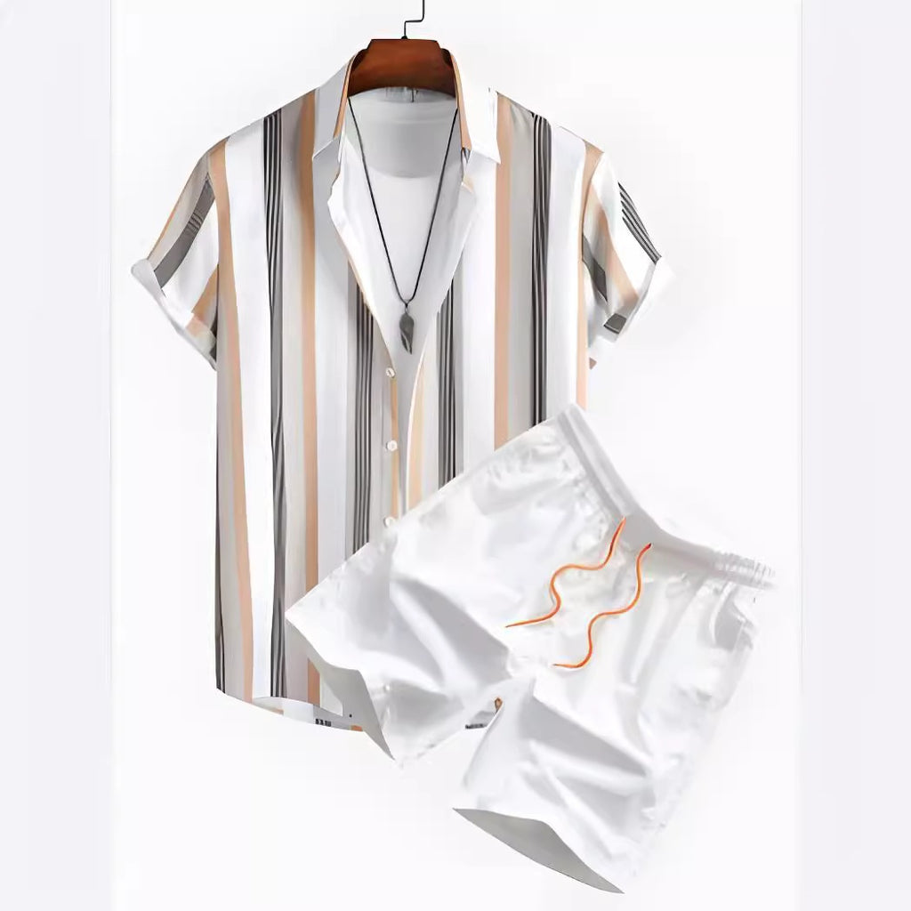 Ensemble de chemises pour hommes noir et blanc à rayures hawaïennes