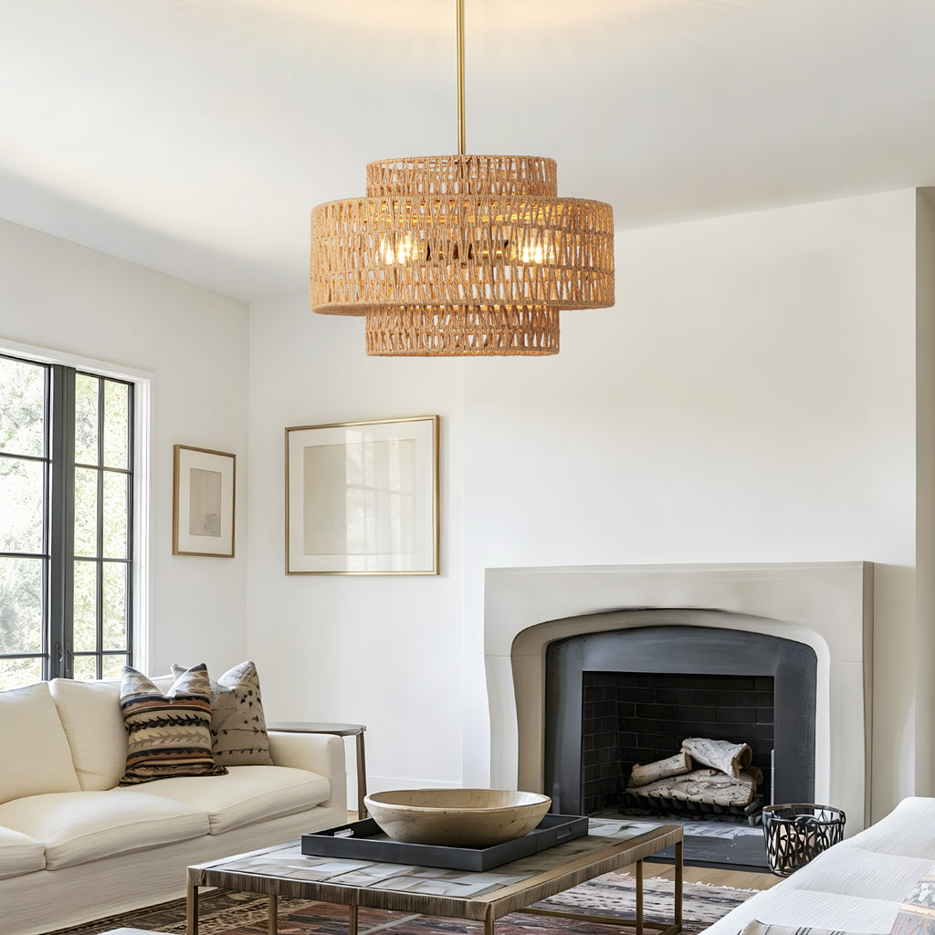 17.7" Boho Rattan Chandelier pour salle à manger luminaire