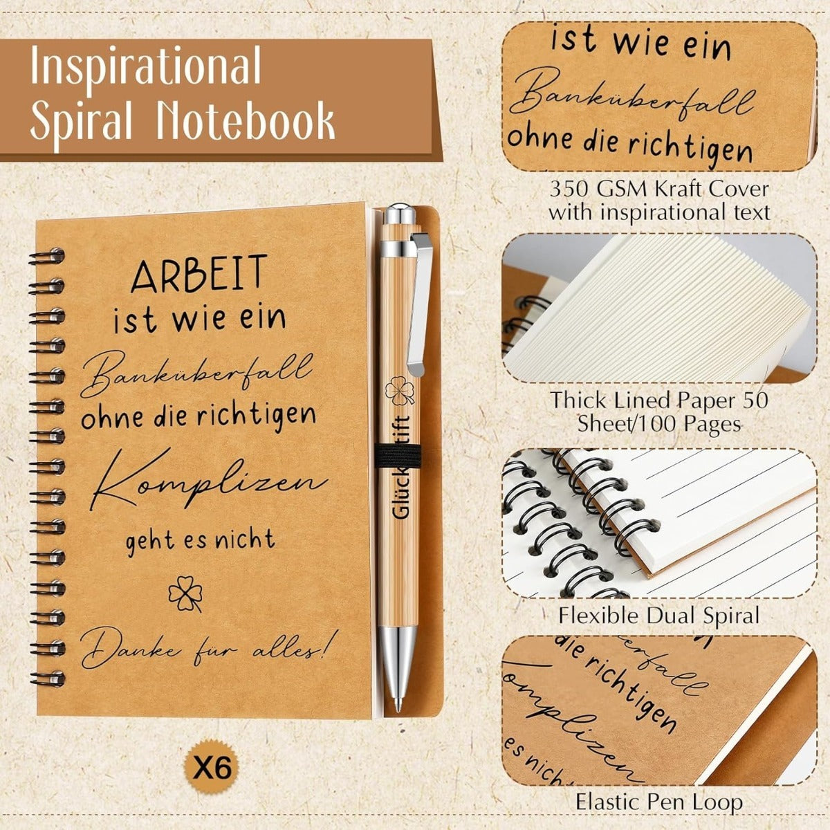 Mini carnet 6 pièces et ensemble cadeau de stylo à bille 6 pièces