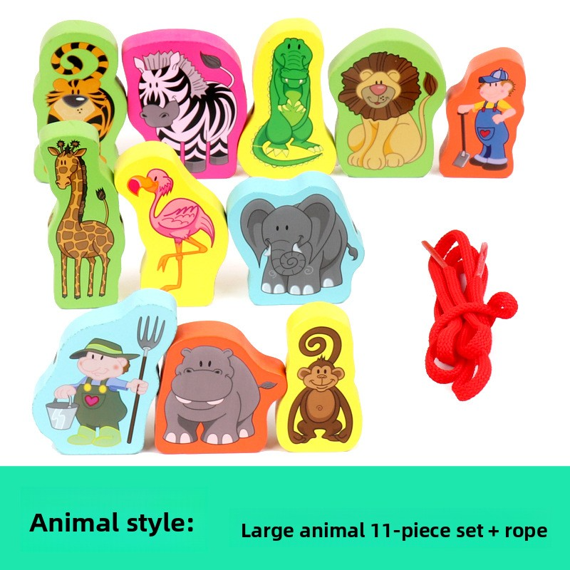 Enfants en bois Perles à lacets avec animaux de ferme