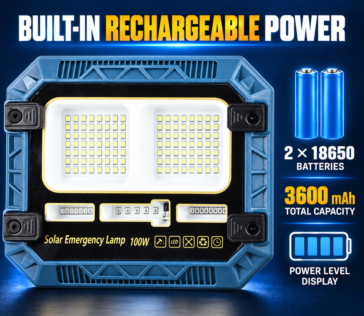 Afficheur de batterie rechargeable alimenté par l'énergie solaire 18650 W8113 1 Télécommande LED Flood Light Re