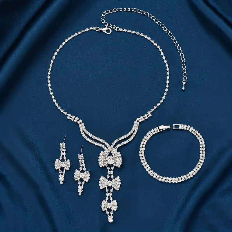 Ensemble de bijoux 3-Tier Bow Y-Drop CZ 3Pcs pour femmes