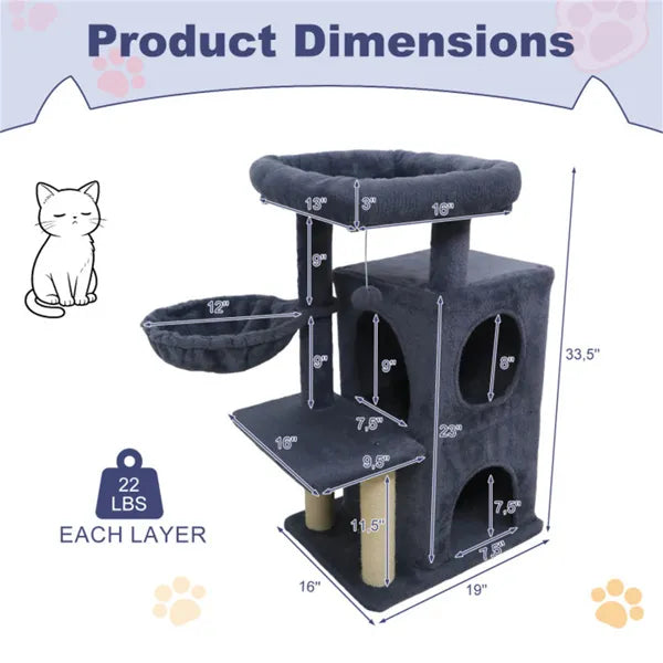 Gris foncé Arbre de chat multi-niveaux 33.5" avec Condo à 2 étages