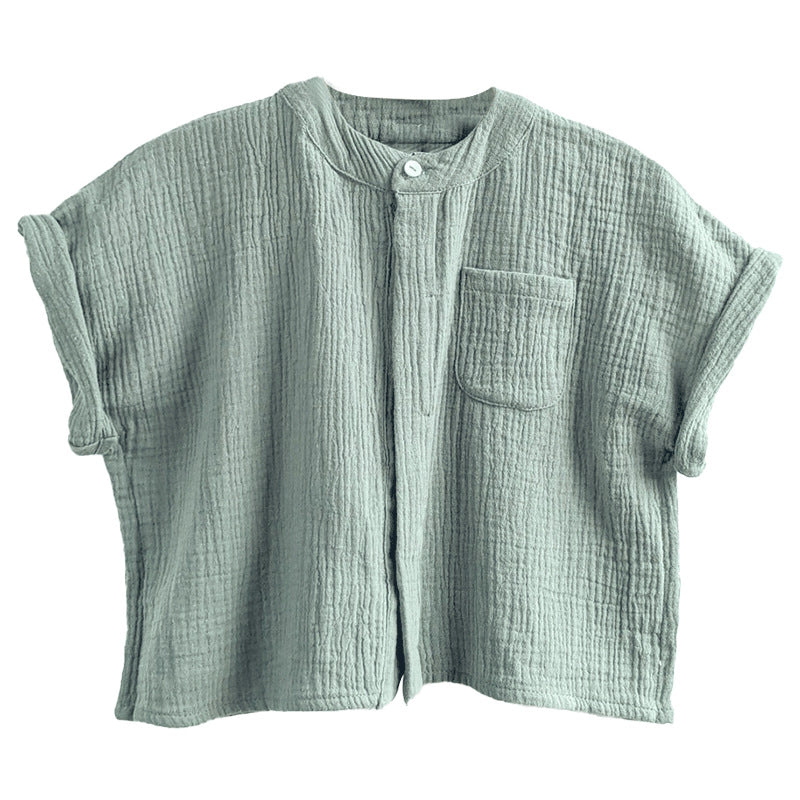 Cotton double couche Gauze Chemise garçon casual à manches courtes